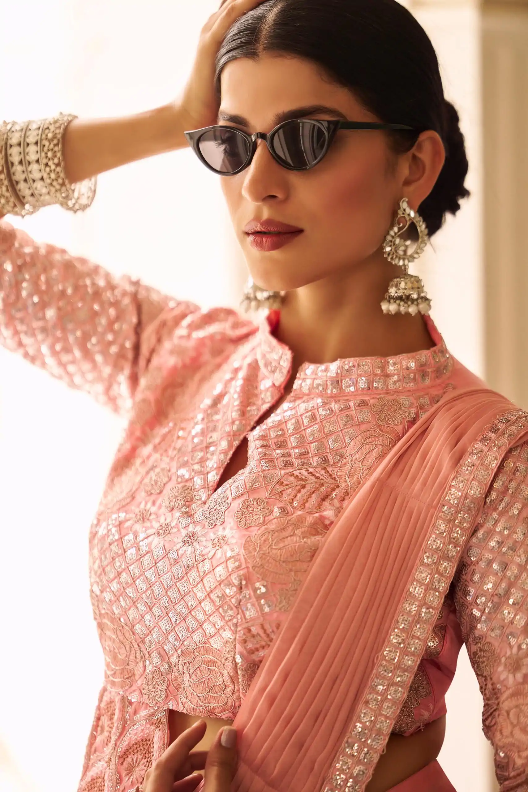 ST 1103 Peach Color Chinon Embroidery Work Lace Border Saree Casual, Wedding, Festive, Events . Expected Delivery  4-6 Working Days @2099/- only                                                                                                                                           | Embroidered Sarees, Bollywood Sarees, Creative Sarees, Designer Sarees, Ethnic Saree, Modern Digital sarees, Party Wear Sarees, Sarees