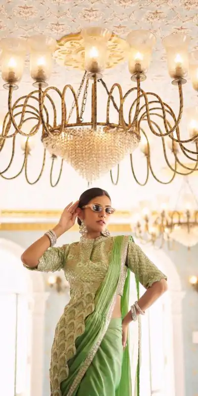 ST 1103 Pista Color Chinon Embroidery Work Lace Border Saree Casual, Wedding, Festive, Events . Expected Delivery  4-6 Working Days @2099/- only                                                                                                                                           | Embroidered Sarees, Bollywood Sarees, Creative Sarees, Designer Sarees, Ethnic Saree, Modern Digital sarees, Party Wear Sarees, Sarees