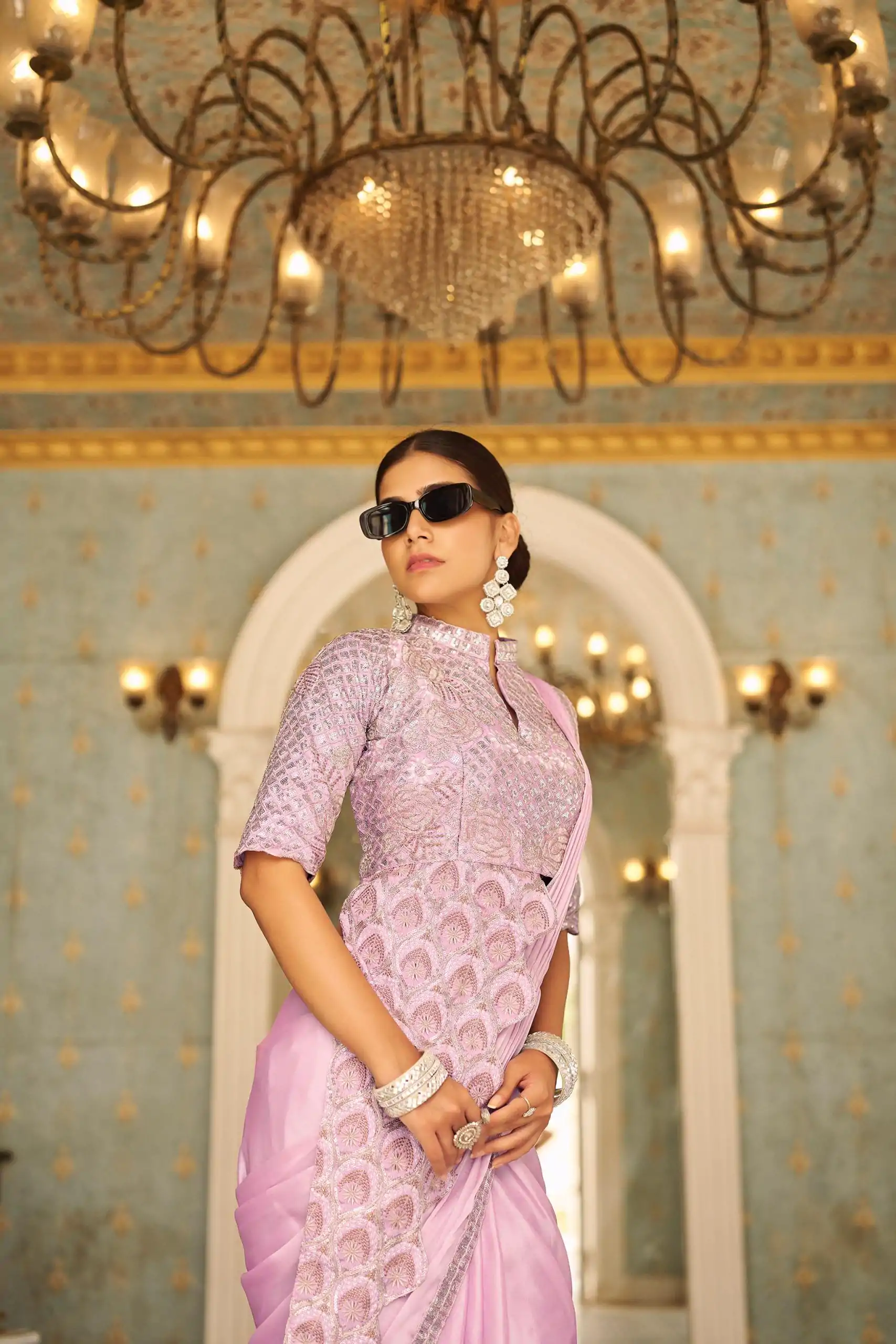 ST 1103 Purple Color Chinon Embroidery Work Lace Border Saree Casual, Wedding, Festive, Events . Expected Delivery  4-6 Working Days @2099/- only                                                                                                                                           | Embroidered Sarees, Bollywood Sarees, Creative Sarees, Designer Sarees, Ethnic Saree, Modern Digital sarees, Party Wear Sarees, Sarees