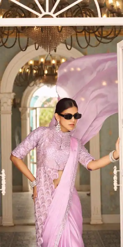 ST 1103 Purple Color Chinon Embroidery Work Lace Border Saree Casual, Wedding, Festive, Events . Expected Delivery  4-6 Working Days @2099/- only                                                                                                                                           | Embroidered Sarees, Bollywood Sarees, Creative Sarees, Designer Sarees, Ethnic Saree, Modern Digital sarees, Party Wear Sarees, Sarees