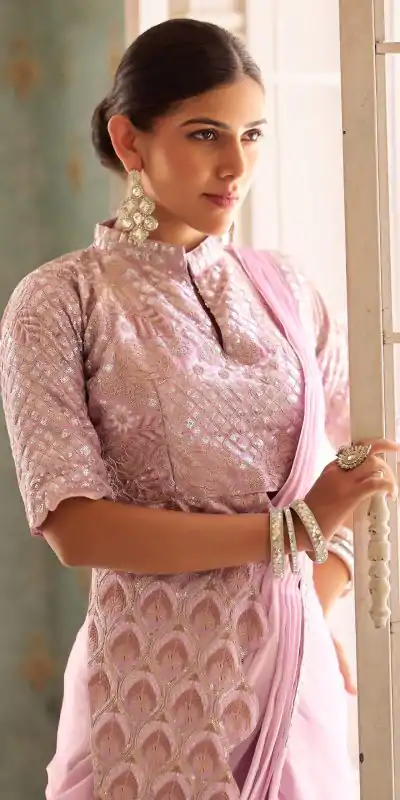 ST 1103 Purple Color Chinon Embroidery Work Lace Border Saree Casual, Wedding, Festive, Events . Expected Delivery  4-6 Working Days @2099/- only                                                                                                                                           | Embroidered Sarees, Bollywood Sarees, Creative Sarees, Designer Sarees, Ethnic Saree, Modern Digital sarees, Party Wear Sarees, Sarees