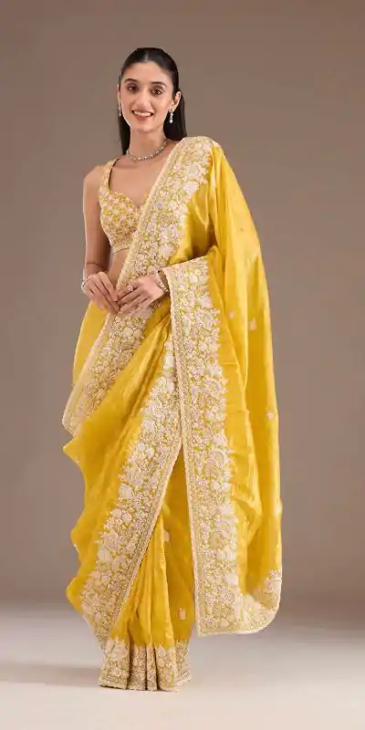 BT 1265 Yellow Color Gold Crush Sequins Work Fancy Border Saree Casual, Wedding, Festive, Events . Expected Delivery  4-6 Working Days @2249/- only                                                                                                                                           | Embroidered Sarees, Bollywood Sarees, Creative Sarees, Designer Sarees, Ethnic Saree, Modern Digital sarees, Party Wear Sarees, Sarees