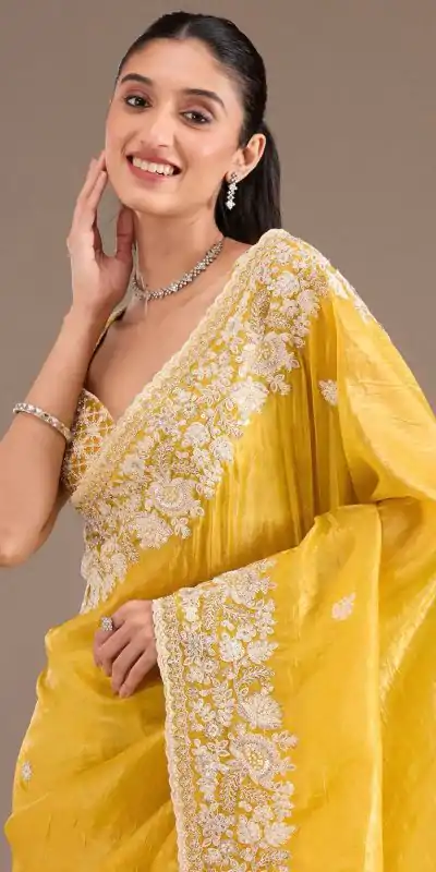 BT 1265 Yellow Color Gold Crush Sequins Work Fancy Border Saree Casual, Wedding, Festive, Events . Expected Delivery  4-6 Working Days @2249/- only                                                                                                                                           | Embroidered Sarees, Bollywood Sarees, Creative Sarees, Designer Sarees, Ethnic Saree, Modern Digital sarees, Party Wear Sarees, Sarees