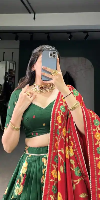 LNB 1239 Green Color Tushar Silk Printed Foil Work Lehenga Choli Casual, Wedding, Party, Festive, Events Etc.4-6 Working Days@ 2249/-only | Creative Lehenga, Bollywood Lehenga, Designer Lehenga, Embroidered Lehenga, Lehenga, Party Wear Lehenga