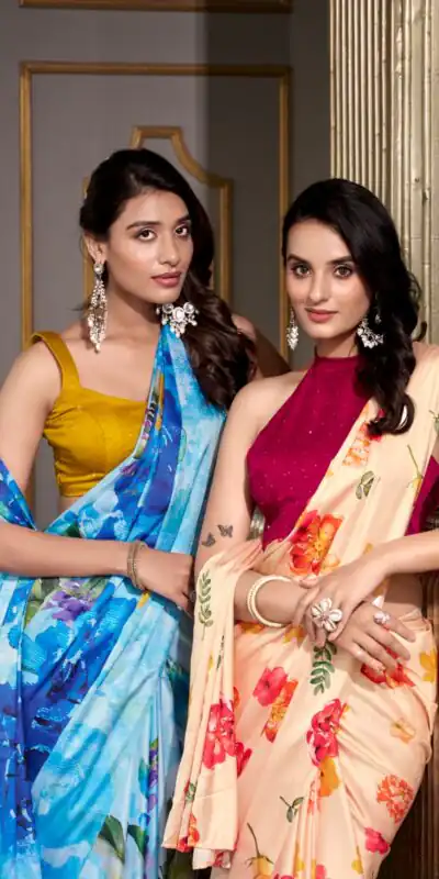 YNF 7026 Cream Color Satin Silk Printed Saree Casual, Wedding, Festive, Events . Expected Delivery  4-6 Working Days @1599/- only                                                                                                                                           | Creative Sarees, Embroidered Sarees, Bollywood Sarees, Designer Sarees, Ethnic Saree, Modern Digital sarees, Party Wear Sarees, Sarees