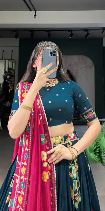 LNB 1239 Peacock Blue Color Tushar Silk Printed Foil Work Lehenga Choli Casual, Wedding, Party, Festive, Events Etc.4-6 Working Days@ 2249/-only | Creative Lehenga, Bollywood Lehenga, Designer Lehenga, Embroidered Lehenga, Lehenga, Party Wear Lehenga