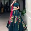Peacock Blue Tushar Silk Printed Foil Work Lehenga Choli