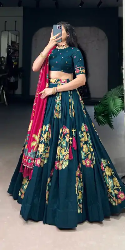 LNB 1239 Peacock Blue Color Tushar Silk Printed Foil Work Lehenga Choli Casual, Wedding, Party, Festive, Events Etc.4-6 Working Days@ 2249/-only | Creative Lehenga, Bollywood Lehenga, Designer Lehenga, Embroidered Lehenga, Lehenga, Party Wear Lehenga