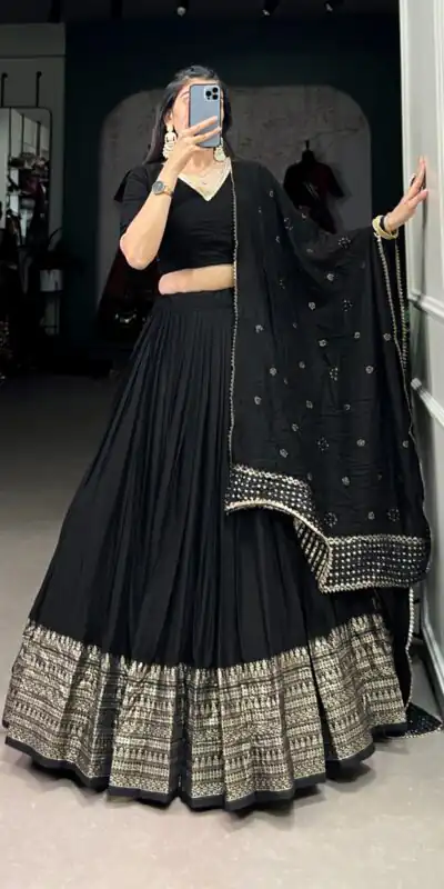 LNB 1906 Black Color Pure Chanderi Plain With Zari Weaving Work Border Lehenga Choli Wedding, Party, Festive, Events Etc. Delivery 4-6 Working Days Rs 1999 | Creative Lehenga, Bollywood Lehenga, Designer Lehenga, Embroidered Lehenga, Lehenga, Party Wear Lehenga