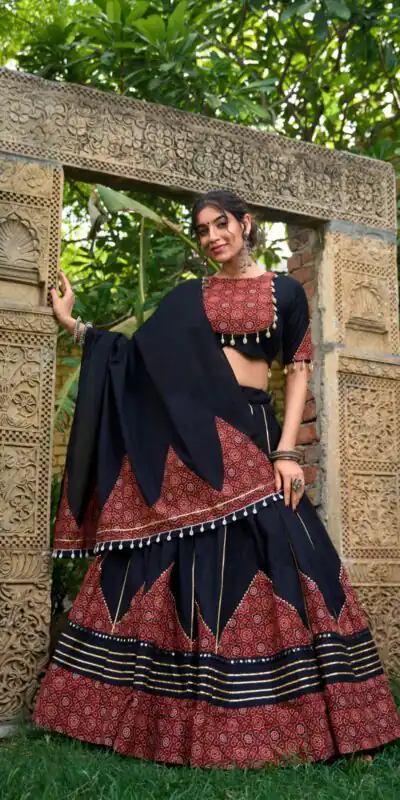 LNB 1671 Black Color Pure Cotton Plain Printed Mirror Work Gota Patti Lehenga Choli Wedding, Party, Festive, Events Etc. Delivery 4-6 Working Days Rs 3999 | Bollywood Lehenga, Creative Lehenga, Designer Lehenga, Embroidered Lehenga, Lehenga, Party Wear Lehenga