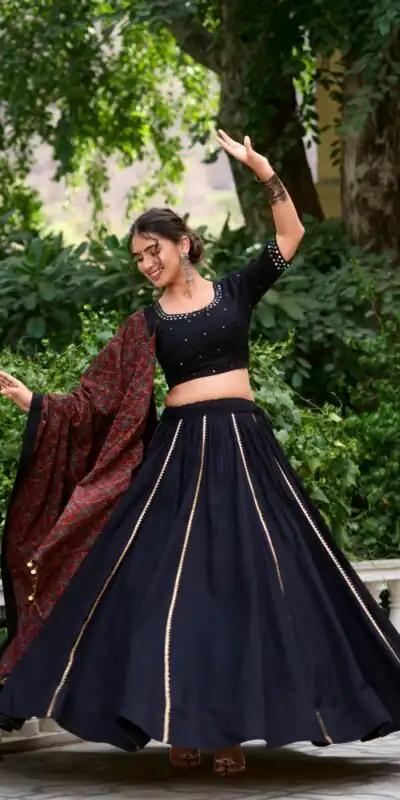 LNB 1697 Black Color Pure Cotton Plain With Gota Patti Touch Up Lehenga Choli Wedding, Party, Festive, Events Etc. Delivery 4-6 Working Days Rs 3499 | Creative Lehenga, Bollywood Lehenga, Designer Lehenga, Embroidered Lehenga, Lehenga, Party Wear Lehenga