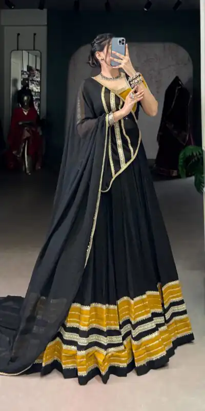 LNB 1621 Black Color Rayon Sequins Lace With Gota Patti Lace Touch Up Lehenga Choli Wedding, Party, Festive, Events Etc. Delivery 4-6 Working Days Rs 4399 | Creative Lehenga, Bollywood Lehenga, Designer Lehenga, Embroidered Lehenga, Lehenga, Party Wear Lehenga