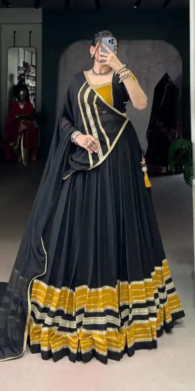 LNB 1621 Black Color Rayon Sequins Lace With Gota Patti Lace Touch Up Lehenga Choli Wedding, Party, Festive, Events Etc. Delivery 4-6 Working Days Rs 4399 | Creative Lehenga, Bollywood Lehenga, Designer Lehenga, Embroidered Lehenga, Lehenga, Party Wear Lehenga