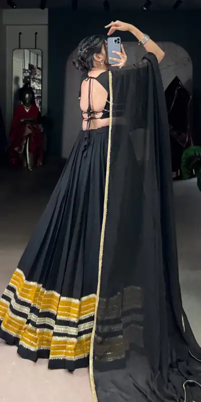 LNB 1621 Black Color Rayon Sequins Lace With Gota Patti Lace Touch Up Lehenga Choli Wedding, Party, Festive, Events Etc. Delivery 4-6 Working Days Rs 4399 | Creative Lehenga, Bollywood Lehenga, Designer Lehenga, Embroidered Lehenga, Lehenga, Party Wear Lehenga