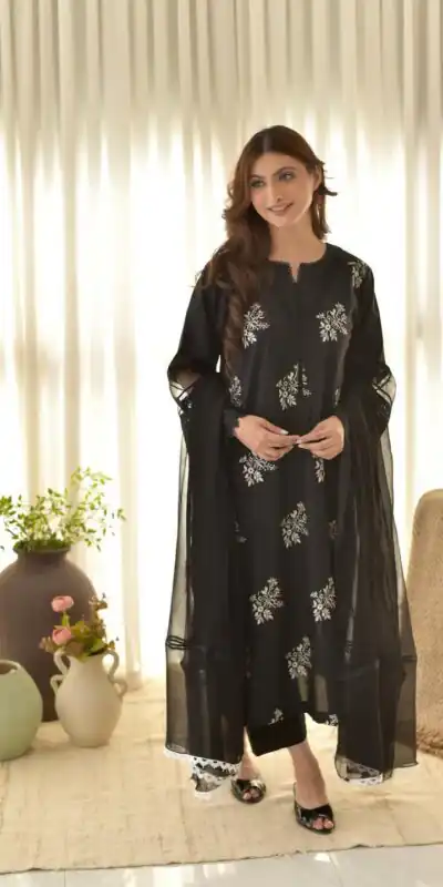 LG 1951 Black Color Roman Silk Embroidery Work On Front Side Salwar Suit Casual, Wedding, Festive, Events . Expected Delivery  4-6 Working Days @1999/- only      | Casual Suits, Jump Suits, Creative suits, Designer Suits, Palazzo Suits, Party Wear Suits, Patiala Suits, Salwar suit, Straight Suits