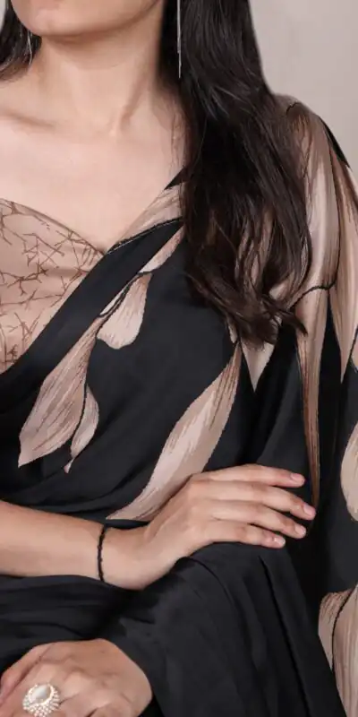 YNF 7054 Black Color Satin Silk Floral Printed Saree Casual, Wedding, Festive, Events . Expected Delivery  4-6 Working Days @1549/- only                                                                                | Embroidered Sarees, Bollywood Sarees, Creative Sarees, Designer Sarees, Ethnic Saree, Modern Digital sarees, Party Wear Sarees, Sarees