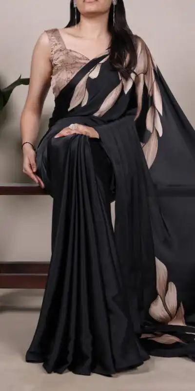 YNF 7054 Black Color Satin Silk Floral Printed Saree Casual, Wedding, Festive, Events . Expected Delivery  4-6 Working Days @1549/- only                                                                                | Embroidered Sarees, Bollywood Sarees, Creative Sarees, Designer Sarees, Ethnic Saree, Modern Digital sarees, Party Wear Sarees, Sarees