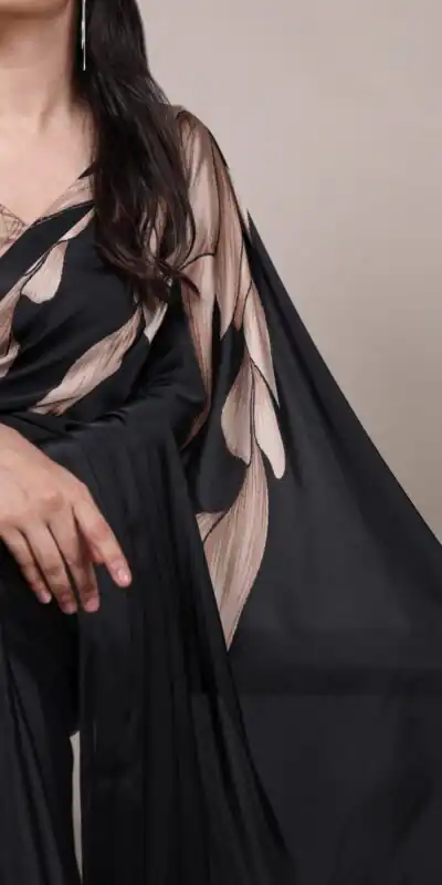 YNF 7054 Black Color Satin Silk Floral Printed Saree Casual, Wedding, Festive, Events . Expected Delivery  4-6 Working Days @1549/- only                                                                                | Embroidered Sarees, Bollywood Sarees, Creative Sarees, Designer Sarees, Ethnic Saree, Modern Digital sarees, Party Wear Sarees, Sarees