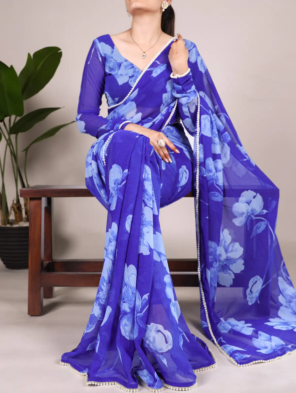 YNF 7011 Blue Color Chiffon Foral Printed Pearl Lace Border Saree Casual, Wedding, Festive, Events . Expected Delivery  4-6 Working Days @1499/- only                                                                                | Embroidered Sarees, Bollywood Sarees, Creative Sarees, Designer Sarees, Ethnic Saree, Modern Digital sarees, Party Wear Sarees, Sarees