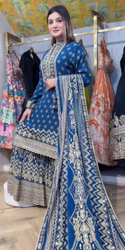 LG 1995 Blue Color Chinon Digital Print diamond Mirror WorkSalwar Suit Casual, Wedding, Festive, Events . Expected Delivery  4-6 Working Days @1999/- only      | Casual Suits, Jump Suits, Creative suits, Designer Suits, Palazzo Suits, Party Wear Suits, Patiala Suits, Salwar suit, Straight Suits