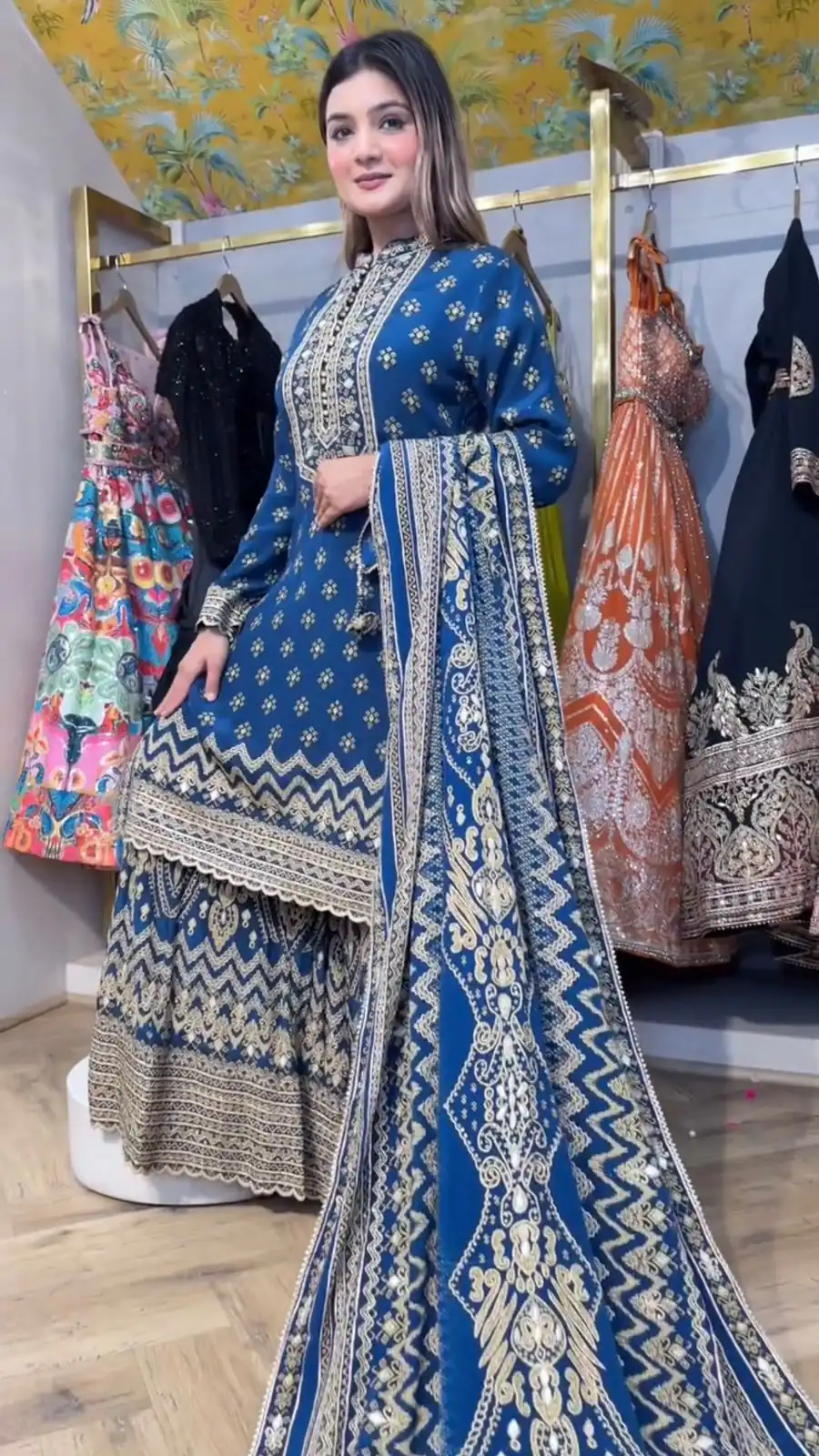 LG 1995 Blue Color Chinon Digital Print diamond Mirror WorkSalwar Suit Casual, Wedding, Festive, Events . Expected Delivery  4-6 Working Days @1999/- only      | Casual Suits, Jump Suits, Creative suits, Designer Suits, Palazzo Suits, Party Wear Suits, Patiala Suits, Salwar suit, Straight Suits