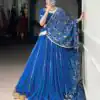 Blue Georgette Embossed Lehenga Choli