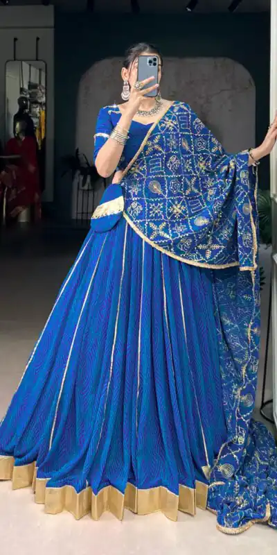 LNB 1701 Blue Color Georgette Bandhej Print And Embossed Lace Lehenga Choli Wedding, Party, Festive, Events Etc. Delivery 4-6 Working Days Rs 3999 | Bollywood Lehenga, Creative Lehenga, Designer Lehenga, Embroidered Lehenga, Lehenga, Party Wear Lehenga