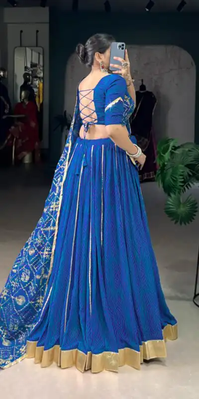 LNB 1701 Blue Color Georgette Bandhej Print And Embossed Lace Lehenga Choli Wedding, Party, Festive, Events Etc. Delivery 4-6 Working Days Rs 3999 | Bollywood Lehenga, Creative Lehenga, Designer Lehenga, Embroidered Lehenga, Lehenga, Party Wear Lehenga