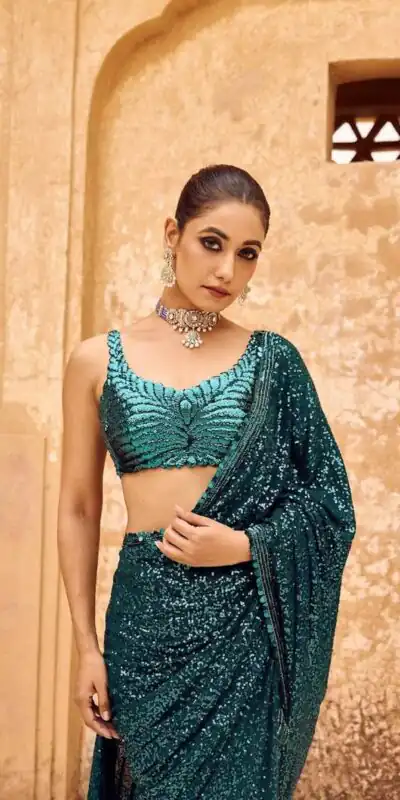 DF 3433 Blue Color Georgette 5mm Khichdi Sequence Embroidery Work Saree Casual, Wedding, Festive, Events . Expected Delivery  4-6 Working Days @1799/- only                                                                                | Embroidered Sarees, Bollywood Sarees, Creative Sarees, Designer Sarees, Ethnic Saree, Modern Digital sarees, Party Wear Sarees, Sarees