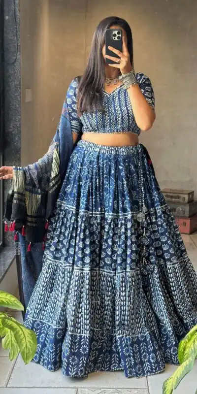 BE 389 Blue Color Polyester Rayon With Print Lehenga Choli Wedding, Party, Festive, Events Etc. Delivery 4-6 Working Days Rs 1999 | Creative Lehenga, Bollywood Lehenga, Designer Lehenga, Embroidered Lehenga, Lehenga, Party Wear Lehenga