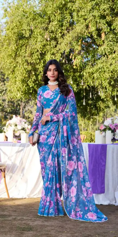 YNF 7010 Blue Color Weightless Marbal Floral Printed Pearl Lace Saree Casual, Wedding, Festive, Events . Expected Delivery  4-6 Working Days @1599/- only                                                                                | Embroidered Sarees, Bollywood Sarees, Creative Sarees, Designer Sarees, Ethnic Saree, Modern Digital sarees, Party Wear Sarees, Sarees