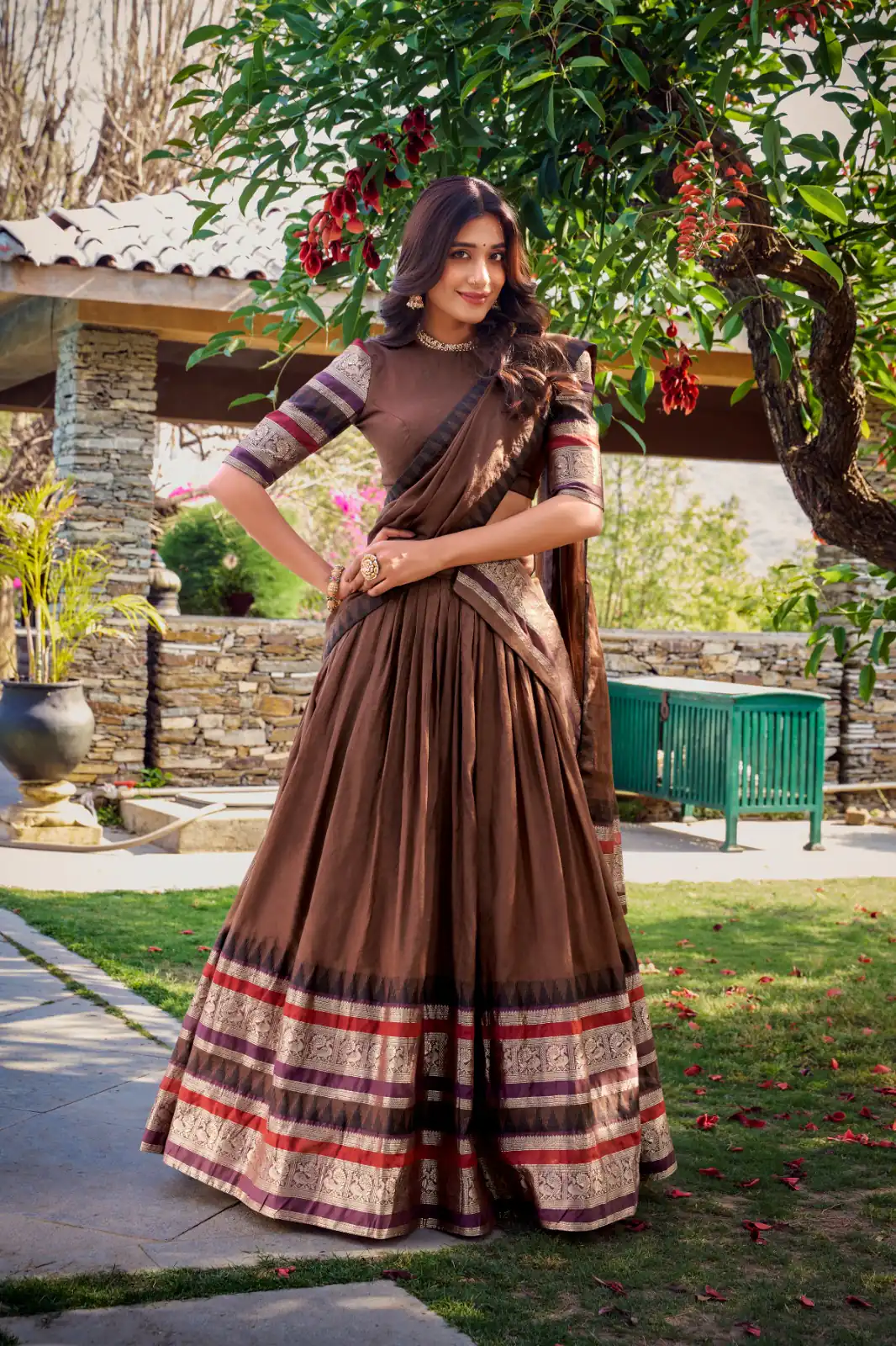 LNB 1902 Brown Color Chanderi Plain With Zari Weaving Work Lehenga Choli Wedding, Party, Festive, Events Etc. Delivery 4-6 Working Days Rs 2099 | Creative Lehenga, Bollywood Lehenga, Designer Lehenga, Embroidered Lehenga, Lehenga, Party Wear Lehenga