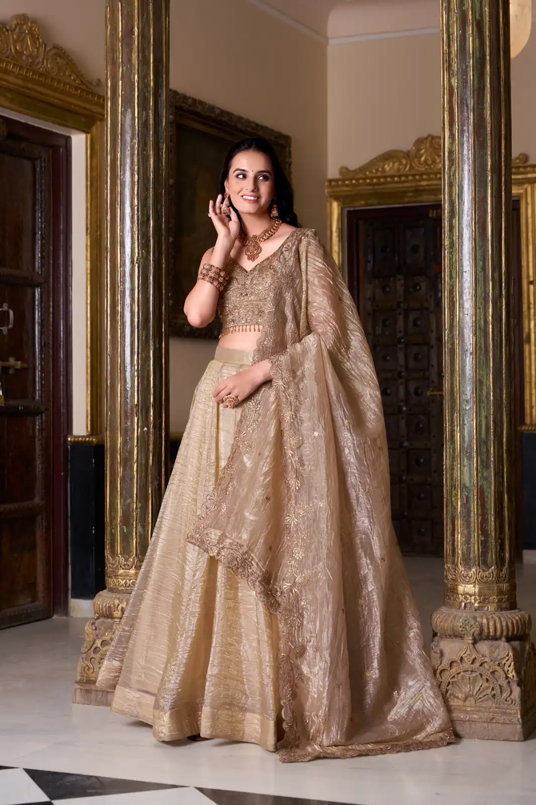 LNB 1430 Chiku Color Gold Crush Plain Canvas Lehenga Choli Wedding, Party, Festive, Events Etc. Delivery 4-6 Working Days Rs 3199 | Creative Lehenga, Bollywood Lehenga, Designer Lehenga, Embroidered Lehenga, Lehenga, Party Wear Lehenga