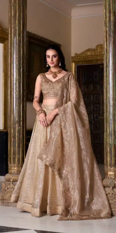 LNB 1430 Chiku Color Gold Crush Plain Canvas Lehenga Choli Wedding, Party, Festive, Events Etc. Delivery 4-6 Working Days Rs 3199 | Creative Lehenga, Bollywood Lehenga, Designer Lehenga, Embroidered Lehenga, Lehenga, Party Wear Lehenga