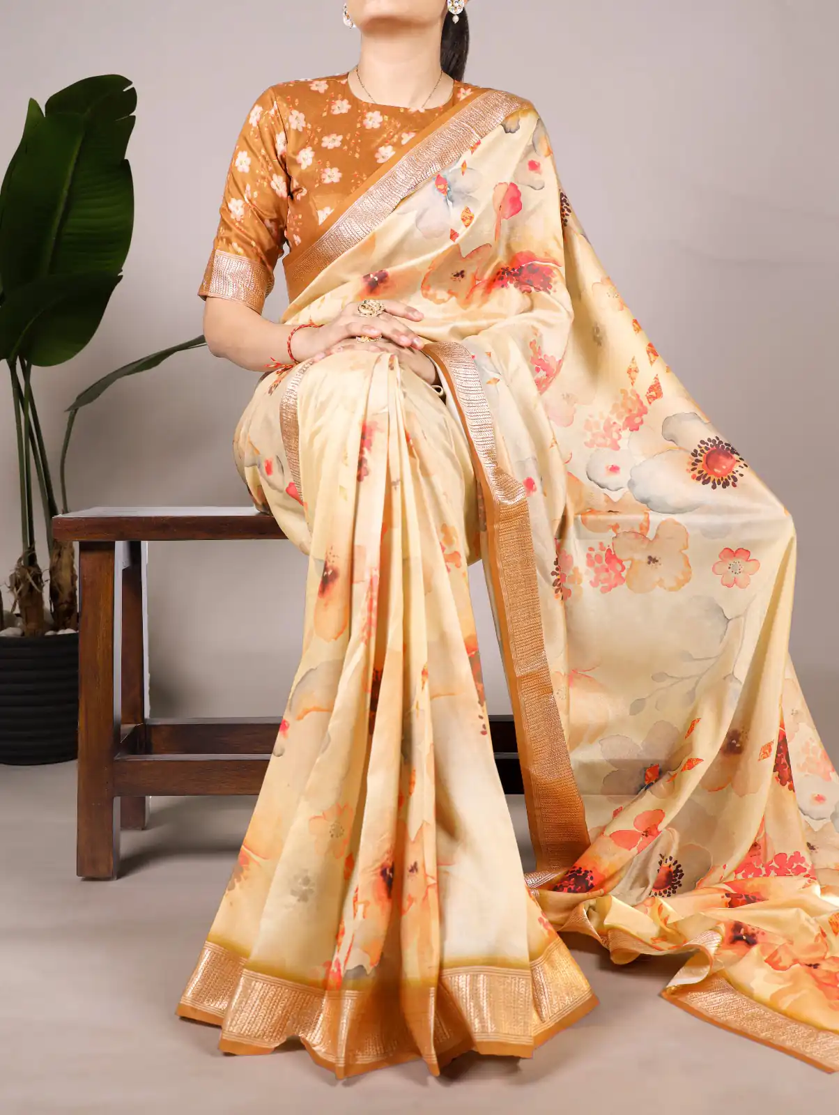 YNF 7024 Cream Color Tussar Silk With Viscose Border Floral Printed Saree Casual, Wedding, Festive, Events . Expected Delivery  4-6 Working Days @1699/- only                                                                                | Embroidered Sarees, Bollywood Sarees, Creative Sarees, Designer Sarees, Ethnic Saree, Modern Digital sarees, Party Wear Sarees, Sarees