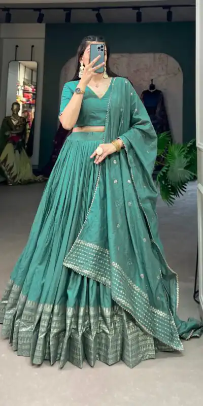 LNB 1906 Firozi Color Pure Chanderi Plain With Zari Weaving Work Border Lehenga Choli Wedding, Party, Festive, Events Etc. Delivery 4-6 Working Days Rs 1999 | Creative Lehenga, Bollywood Lehenga, Designer Lehenga, Embroidered Lehenga, Lehenga, Party Wear Lehenga