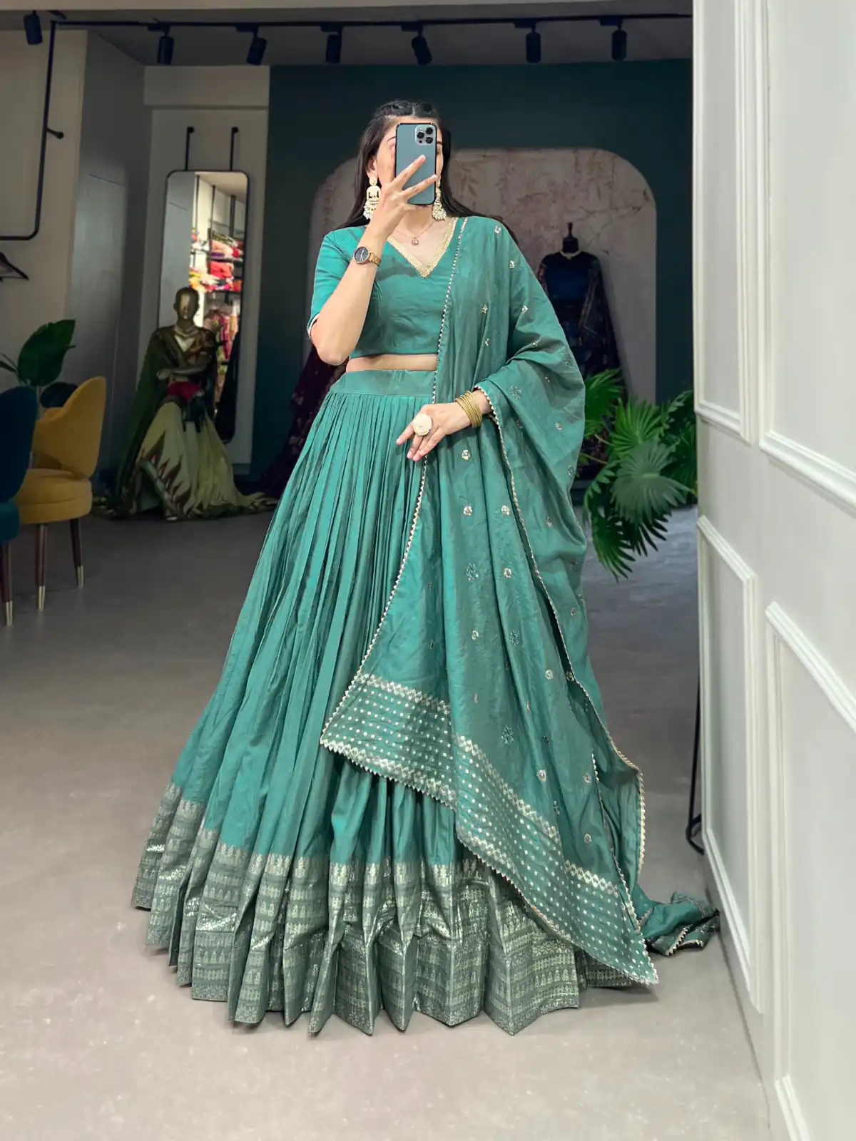 LNB 1906 Firozi Color Pure Chanderi Plain With Zari Weaving Work Border Lehenga Choli Wedding, Party, Festive, Events Etc. Delivery 4-6 Working Days Rs 1999 | Creative Lehenga, Bollywood Lehenga, Designer Lehenga, Embroidered Lehenga, Lehenga, Party Wear Lehenga