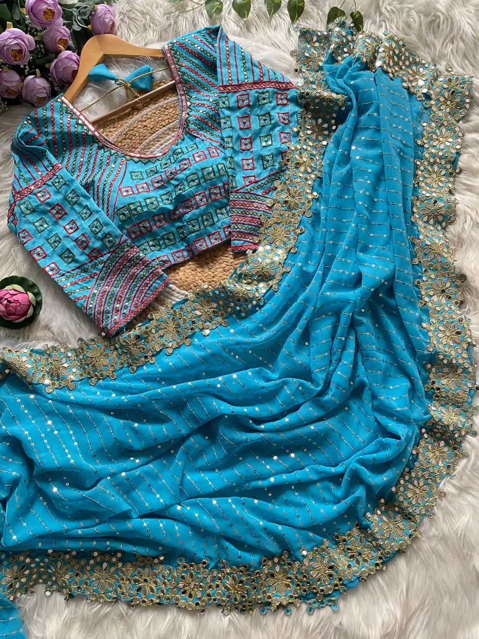 DF 3453 Firozi Color Faux Georgette 5mm Sequence Work Casual, Wedding, Festive, Events . Expected Delivery 4-6 Working Days @2099/- only | Embroidered Sarees, Bollywood Sarees, Creative Sarees, Designer Sarees, Ethnic Saree, Modern Digital sarees, Party Wear Sarees, Sarees