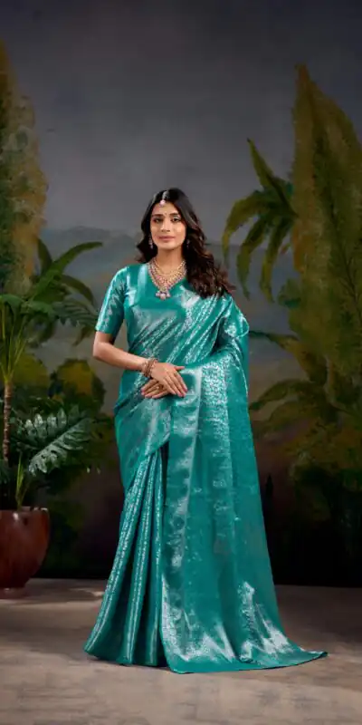 YNF 7404 Firozi Color Kanjivaram Zari Weaving Work Saree Casual, Wedding, Festive, Events . Expected Delivery  4-6 Working Days @1599/- only                                | Embroidered Sarees, Bollywood Sarees, Creative Sarees, Designer Sarees, Ethnic Saree, Modern Digital sarees, Party Wear Sarees, Sarees