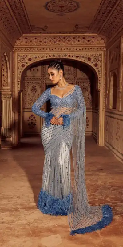 DF 3446 Firozi Color Mono Net 5mm Multy & Sequins Embroidery Work Saree Casual, Wedding, Festive, Events . Expected Delivery  4-6 Working Days @1759/- only                                                                                | Embroidered Sarees, Bollywood Sarees, Creative Sarees, Designer Sarees, Ethnic Saree, Modern Digital sarees, Party Wear Sarees, Sarees