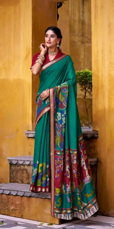 YNF 7048 Firozi Color Polyester Chanderi Kalamkari Weaving Work Saree Casual, Wedding, Festive, Events . Expected Delivery  4-6 Working Days @1499/- only                                | Embroidered Sarees, Bollywood Sarees, Creative Sarees, Designer Sarees, Ethnic Saree, Modern Digital sarees, Party Wear Sarees, Sarees