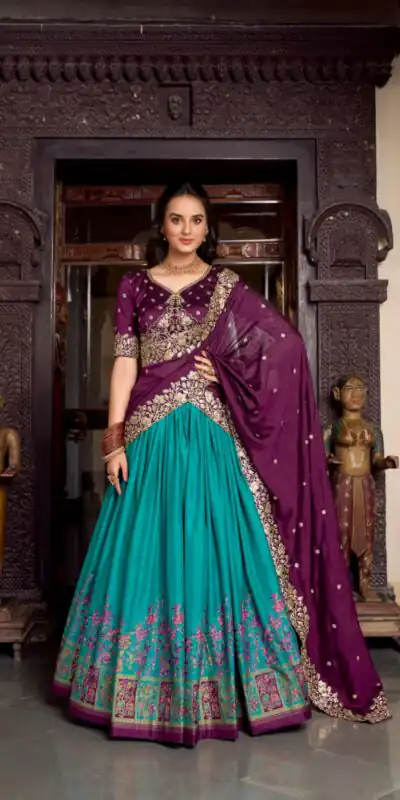 LNB 1238 Firozi Color Tasar Silk Printed With Foil Work Lehenga Choli Festive Party Wedding, Events etc. Delivery 4-6 Working Days @2999/- | Creative Lehenga, Bollywood Lehenga, Designer Lehenga, Embroidered Lehenga, Lehenga, Party Wear Lehenga