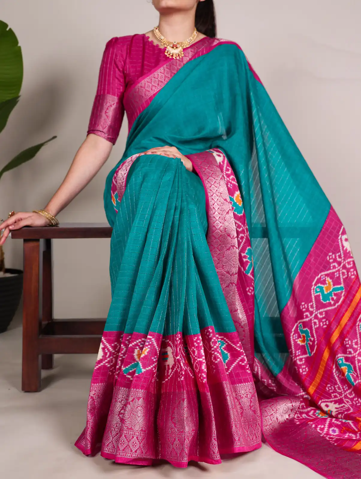 YNF 7029 Firozi Color Tussar Chex Patola Print Weaving Work Border Saree Casual, Wedding, Festive, Events . Expected Delivery  4-6 Working Days @1499/- only                                | Embroidered Sarees, Bollywood Sarees, Creative Sarees, Designer Sarees, Ethnic Saree, Modern Digital sarees, Party Wear Sarees, Sarees