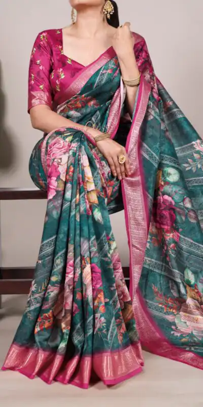 YNF 7015 Firozi Color Tussar Silk With Viscose Border Printed Saree Casual, Wedding, Festive, Events . Expected Delivery  4-6 Working Days @1699/- only                                                                                | Embroidered Sarees, Bollywood Sarees, Creative Sarees, Designer Sarees, Ethnic Saree, Modern Digital sarees, Party Wear Sarees, Sarees