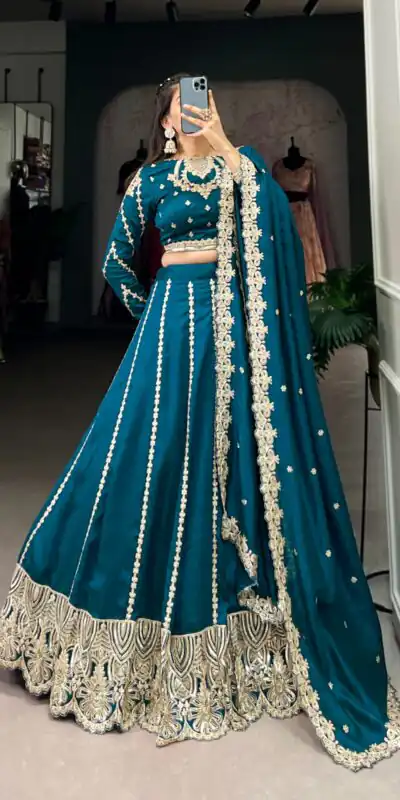LNB 1418 Firozi Color Vichitra Silk Sequins and Thread Embroidery Work Lehenga Choli Wedding, Party, Festive, Events Etc. Delivery 4-6 Working Days Rs 2999 | Bollywood Lehenga, Creative Lehenga, Designer Lehenga, Embroidered Lehenga, Lehenga, Party Wear Lehenga