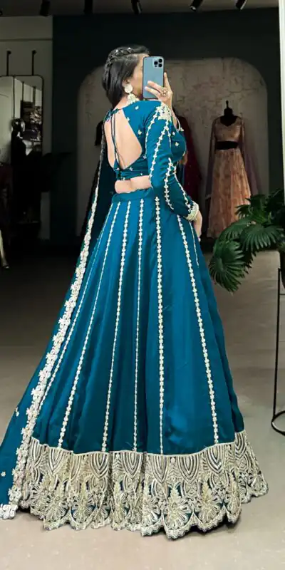 LNB 1418 Firozi Color Vichitra Silk Sequins and Thread Embroidery Work Lehenga Choli Wedding, Party, Festive, Events Etc. Delivery 4-6 Working Days Rs 2999 | Bollywood Lehenga, Creative Lehenga, Designer Lehenga, Embroidered Lehenga, Lehenga, Party Wear Lehenga