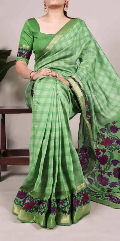 YNF 7035 Green Color Polyester Chanderi Printed Zari Weaving Work Saree Casual, Wedding, Festive, Events . Expected Delivery  4-6 Working Days @1549/- only                                                                                | Embroidered Sarees, Bollywood Sarees, Creative Sarees, Designer Sarees, Ethnic Saree, Modern Digital sarees, Party Wear Sarees, Sarees