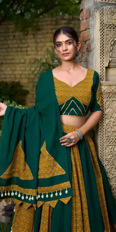 LNB 1620 Green Color Pure Cotton Plain Printed With Cowrie Lace Lehenga Choli Wedding, Party, Festive, Events Etc. Delivery 4-6 Working Days Rs 3699 | Creative Lehenga, Bollywood Lehenga, Designer Lehenga, Embroidered Lehenga, Lehenga, Party Wear Lehenga