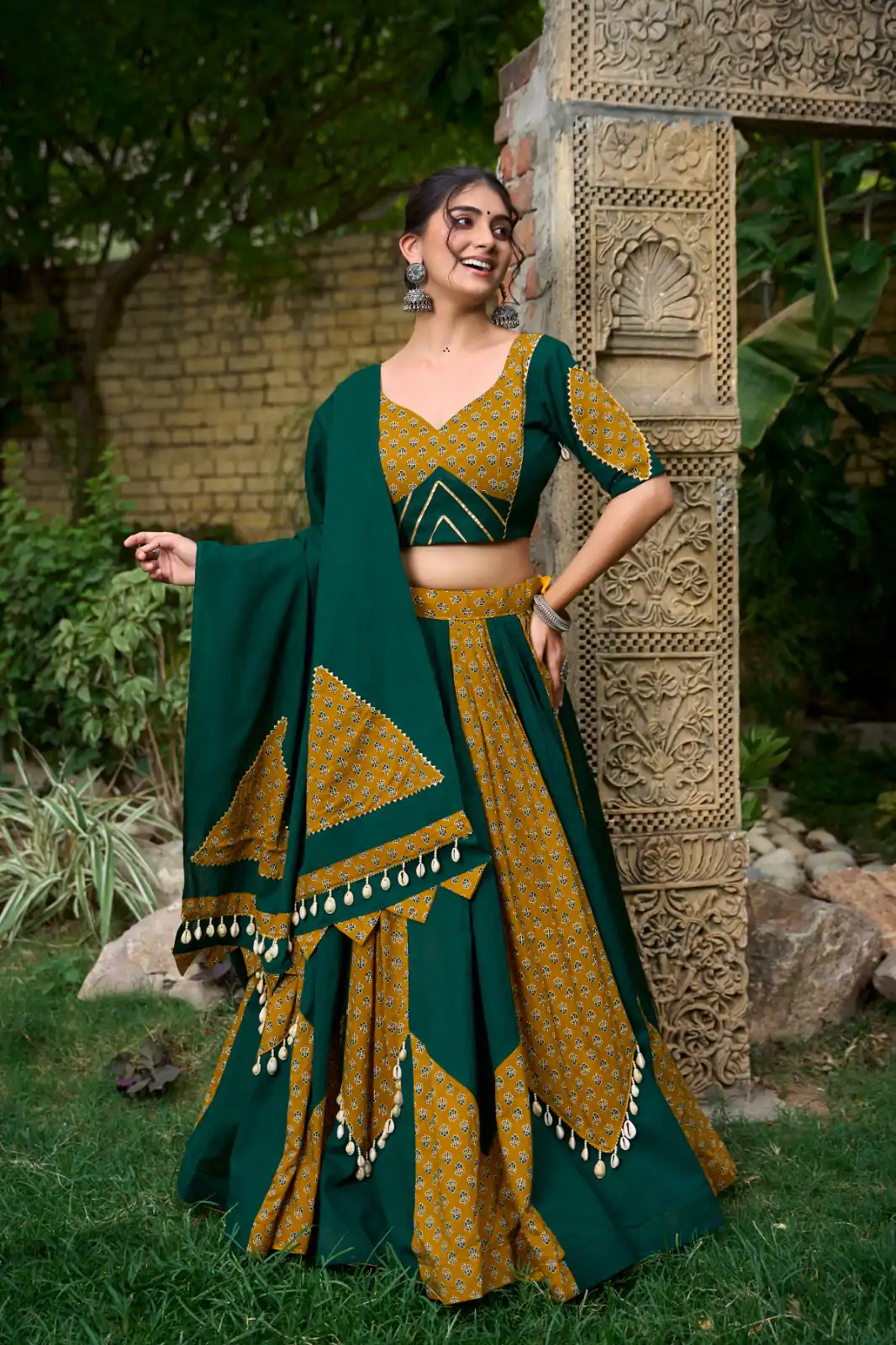 LNB 1620 Green Color Pure Cotton Plain Printed With Cowrie Lace Lehenga Choli Wedding, Party, Festive, Events Etc. Delivery 4-6 Working Days Rs 3699 | Creative Lehenga, Bollywood Lehenga, Designer Lehenga, Embroidered Lehenga, Lehenga, Party Wear Lehenga