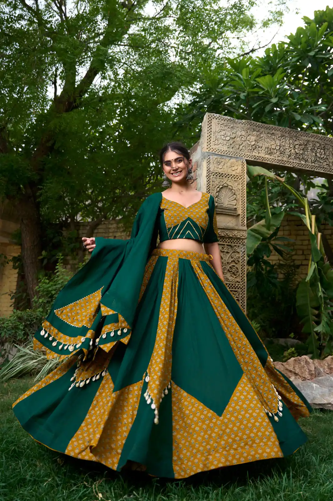 LNB 1620 Green Color Pure Cotton Plain Printed With Cowrie Lace Lehenga Choli Wedding, Party, Festive, Events Etc. Delivery 4-6 Working Days Rs 3699 | Creative Lehenga, Bollywood Lehenga, Designer Lehenga, Embroidered Lehenga, Lehenga, Party Wear Lehenga